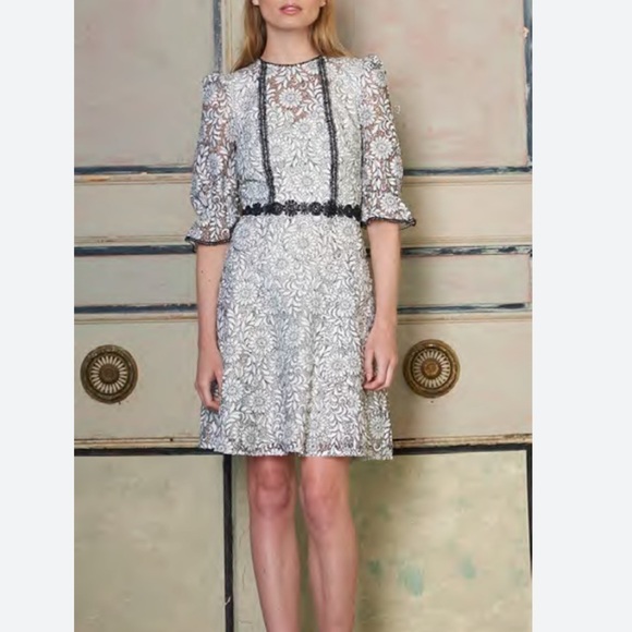 MONIQUE LHUILLIER Short Sleeve Embroidered Lace Mini Dress - Picture 14 of 15
